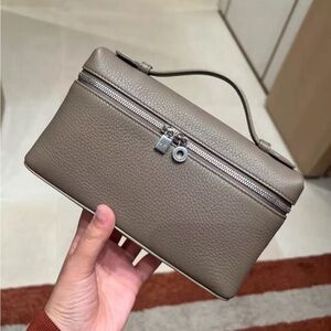 Loro Piana Gray Leather Cosmetic Bag
